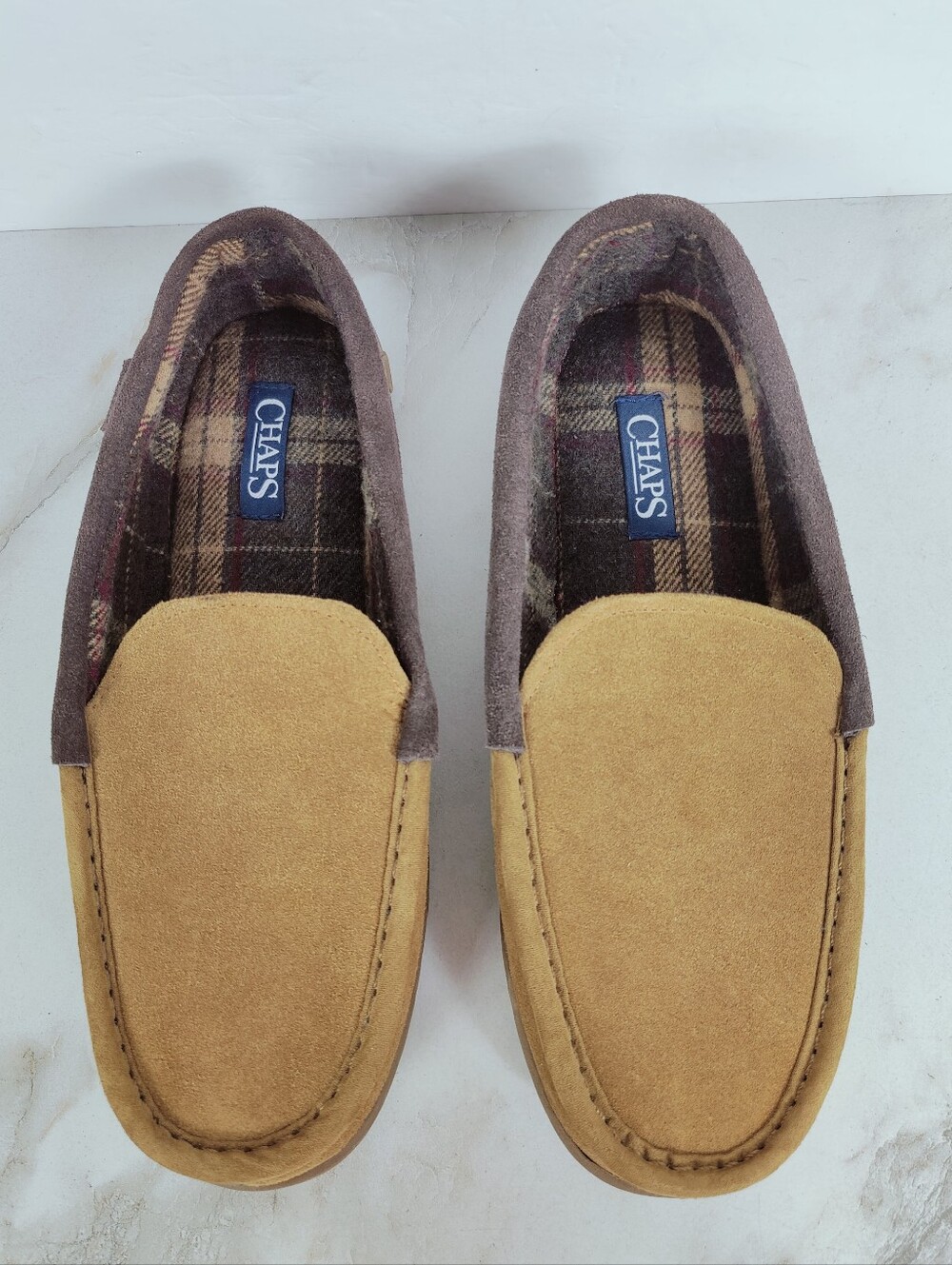 NWOT Chaps Men's Genuine Suede Moccasin Indoor Outdoor Slippers, XL (11-12)